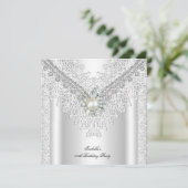 ヴィンテージレースパールシルバーホワイトエレガント誕生日 招待状 (スタンド正面)