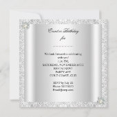 ヴィンテージレースパールシルバーホワイトエレガント誕生日 招待状 (裏面)