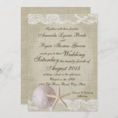 ヴィンテージレースビーチ結婚式 招待状 (正面/裏面)