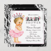 ヴィンテージレースピンクブラックバレリナツチュベビーシャワー 招待状 (正面/裏面)