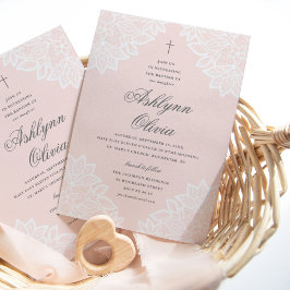 ヴィンテージレースピンク宗教バプテスマ&《キリスト教》洗礼式や命名式 案内状