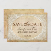 ヴィンテージレースフレ素朴ーム日付カードの保存 招待状 (正面/裏面)