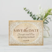 ヴィンテージレースフレ素朴ーム日付カードの保存 招待状 (スタンド正面)