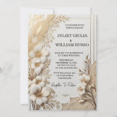 ヴィンテージレースフローラゴールドフォイルエンボス結婚ズ 招待状 (正面)