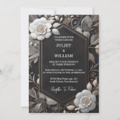 ヴィンテージレースフローラゴールドフォイルエンボス結婚ズ 招待状 (正面)