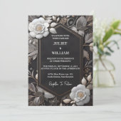 ヴィンテージレースフローラゴールドフォイルエンボス結婚ズ 招待状 (スタンド正面)