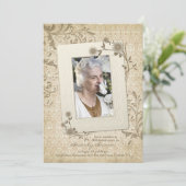 ヴィンテージレースフローラ写真80番目の誕生日招待状 招待状 (スタンド正面)