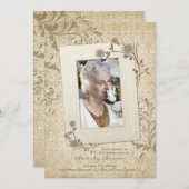 ヴィンテージレースフローラ写真80番目の誕生日招待状 招待状 (正面/裏面)