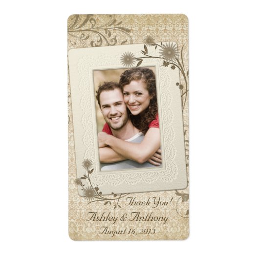 ヴィンテージレースフローラ結婚写真のワインボトル ラベル (正面)