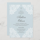 ヴィンテージレースブルー宗教洗礼&《キリスト教》洗礼式や命名式 招待状 (正面/裏面)