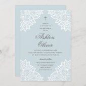 ヴィンテージレースブルー宗教洗礼&《キリスト教》洗礼式や命名式 案内状 (正面/裏面)