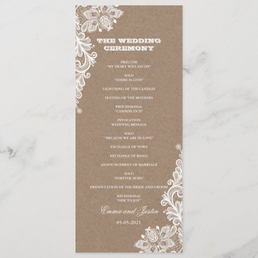 ヴィンテージレースホワイト&クラフト結婚ズ プログラム (裏面)