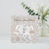 ヴィンテージレースボウ&ウッド素朴ブライダルシャワー 招待状 (スタンド正面)