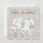 ヴィンテージレースボウ&ウッド素朴ブライダルシャワー 招待状 (正面)