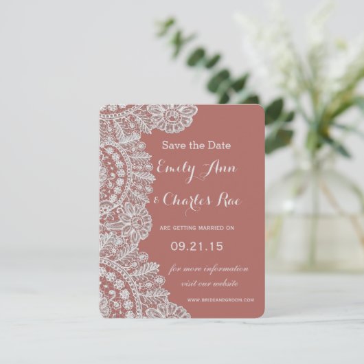 ヴィンテージレースマルサラまたは任意の結婚色 招待状 (スタンド正面)