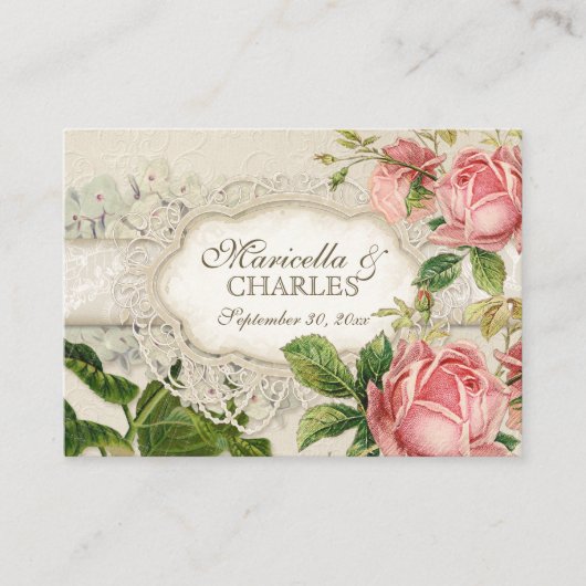 ヴィンテージレースモダンティーステンドアジサイnバラ エンクロージャーカード (正面)