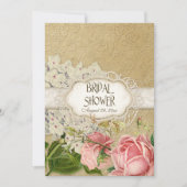 ヴィンテージレースモダンティーステンドアジサイnバラ 招待状 (正面)