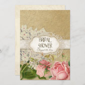 ヴィンテージレースモダンティーステンドアジサイnバラ 招待状 (正面/裏面)