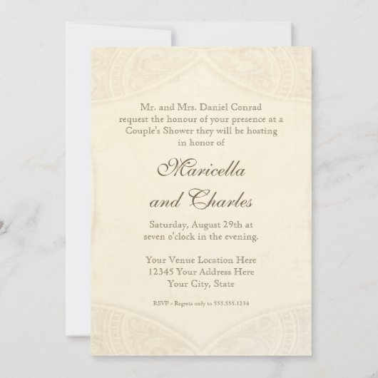 ヴィンテージレースモダンティーステンドアジサイnバラ 招待状 (裏面)