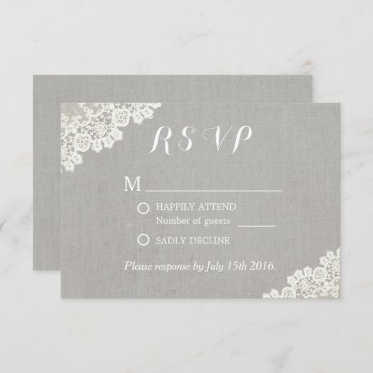 ヴィンテージレースリエレガントネン素朴ウェディングRSVP 出欠カード (正面/裏面)