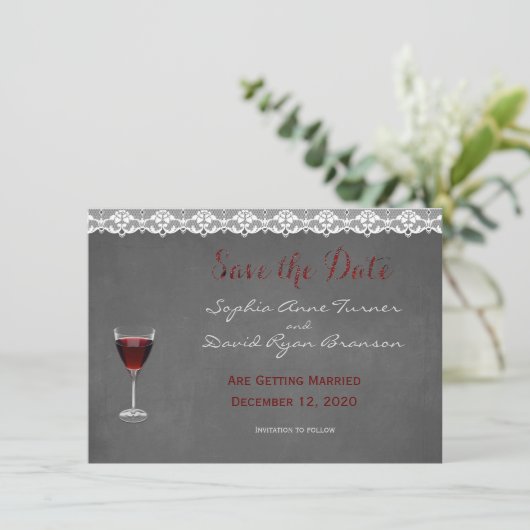 ヴィンテージレースワイナリーウェディング日付を保存 招待状 (スタンド正面)