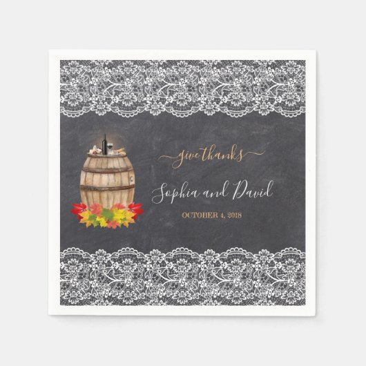 ヴィンテージレースワイナリーチョークサンクスギビング結婚ズ スタンダードカクテルナプキン (正面)