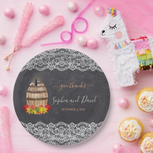 ヴィンテージレースワイナリーチョークサンクスギビング結婚ズ ペーパープレート (パーティー)