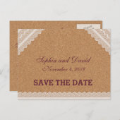 ヴィンテージレースワインコルクウェディング日付を保存 案内ポストカード (正面/裏面)