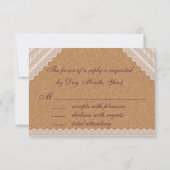 ヴィンテージレースワインコルクウェディングRSVP 出欠カード (裏面)