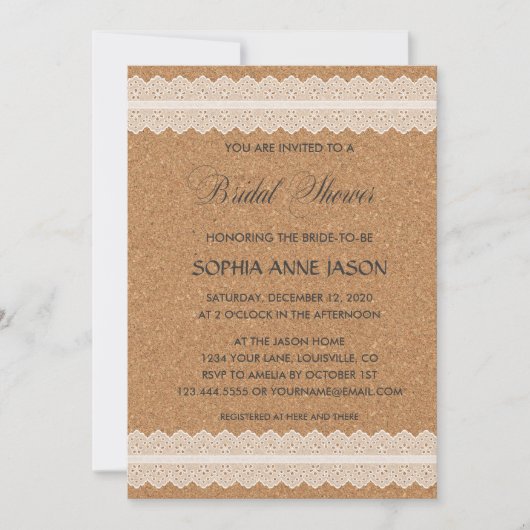 ヴィンテージレースワインコルクブライダルシャワー招待 招待状 (正面)