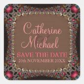 ヴィンテージレース代替ウェディング日付スティを保存 スクエアシール (正面)