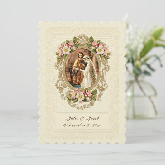 ヴィンテージレース伝統的カトリックさくらんぼの花 招待状 (スタンド正面)