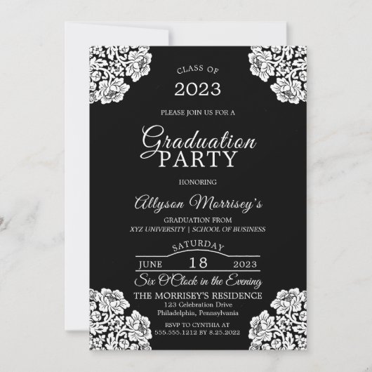 ヴィンテージレース写真の卒業 招待状 (正面)