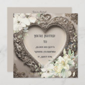 ヴィンテージレース及びシルバーハート結婚ズ 招待状 (正面/裏面)