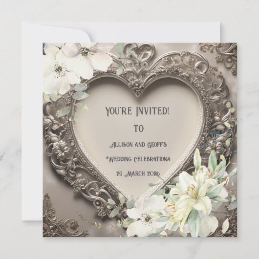 ヴィンテージレース及びシルバーハート結婚ズ 招待状 (正面)