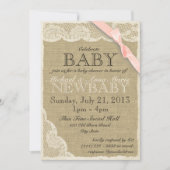 ヴィンテージレース及びバーブベビーシャワー赤面ピンク 招待状 (正面)