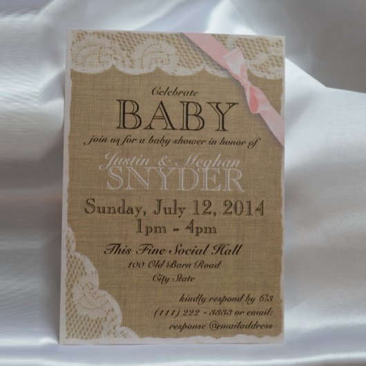 ヴィンテージレース及びバーブベビーシャワー赤面ピンク 招待状