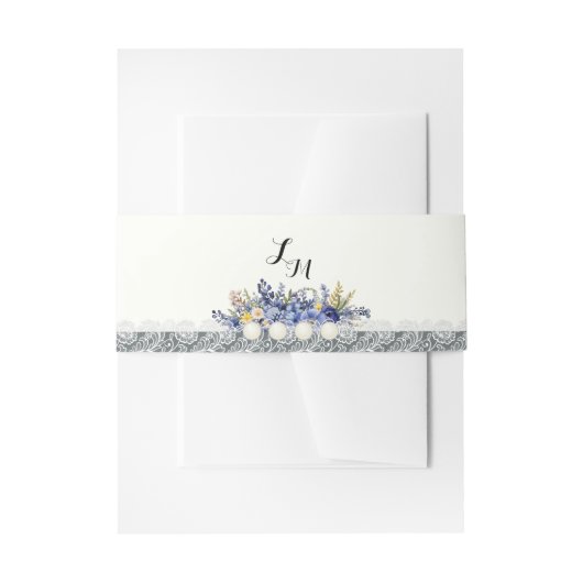 ヴィンテージレース及び真珠フローラ 招待状ベリーバンド (正面例)