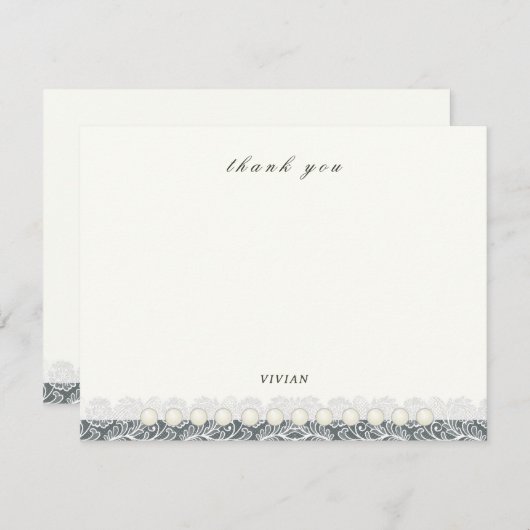 ヴィンテージレース及び真珠結婚フローラ空白の サンキューカード (正面/裏面)