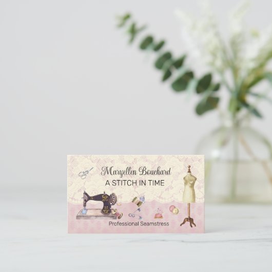 ヴィンテージレース及び裁縫用品シーストレス 名刺 (スタンド正面)