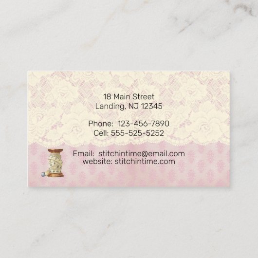 ヴィンテージレース及び裁縫用品シーストレス 名刺 (裏面)