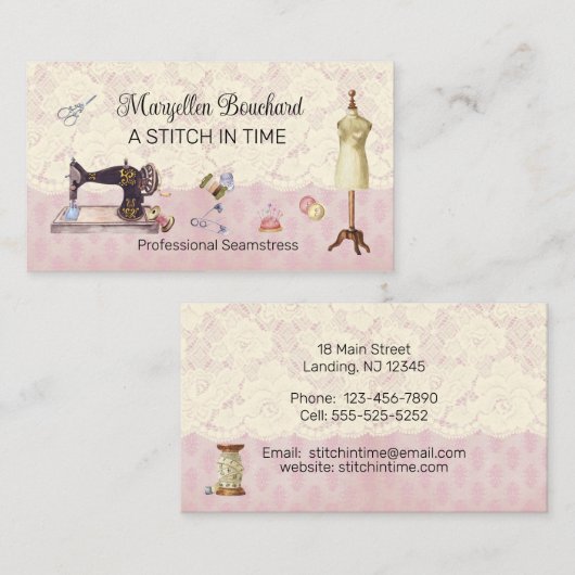 ヴィンテージレース及び裁縫用品シーストレス 名刺 (正面/裏面)