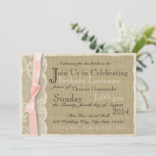 ヴィンテージレース及び赤面ボウブライダルシャワー 招待状 (スタンド正面)