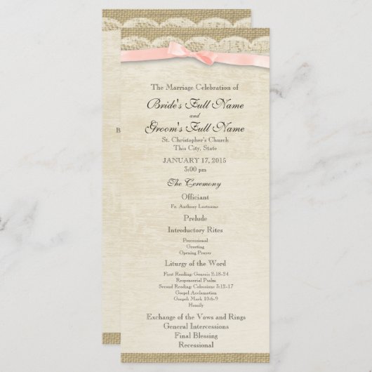 ヴィンテージレース及び赤面ボウ結婚式 プログラム (正面/裏面)