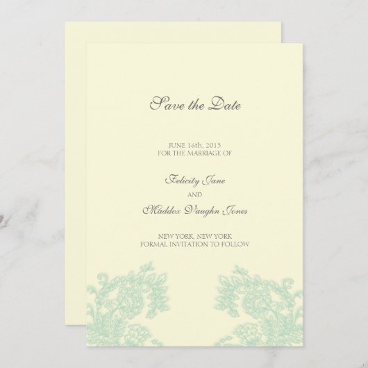 ヴィンテージレース日付カードの保存 セーブザデート (正面/裏面)