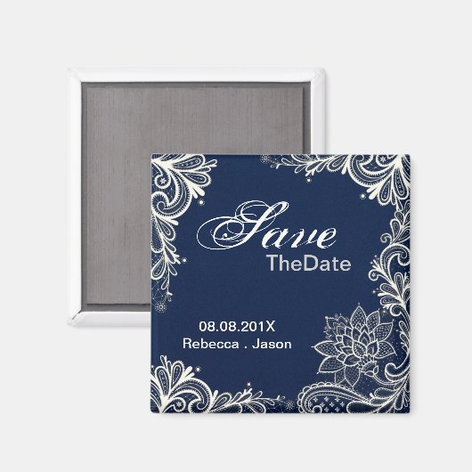 ヴィンテージレース海軍のブルーウェディングは日付を保存 マグネット (正面/裏面)
