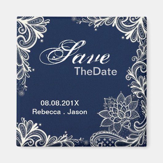 ヴィンテージレース海軍のブルーウェディングは日付を保存 マグネット (正面)