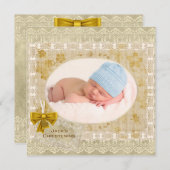 ヴィンテージレース男の赤ちゃんフォトバプテスマ《キリスト教》洗礼式や命名式 招待状 (正面/裏面)