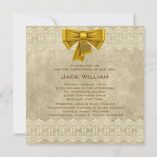 ヴィンテージレース男の赤ちゃんフォトバプテスマ《キリスト教》洗礼式や命名式 招待状 (裏面)