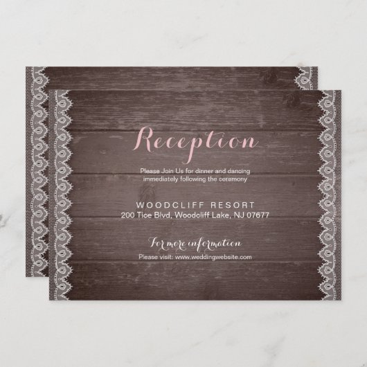 ヴィンテージレース素朴なウェディングレセプションカード 招待状 (正面/裏面)